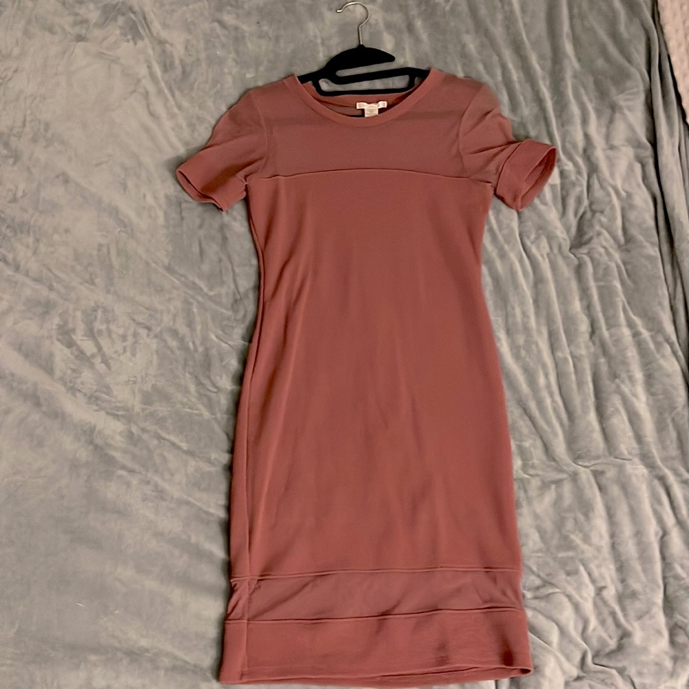 Rosy sheer and solid dress